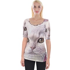 Cat Pet Cute Art Abstract Vintage Wide Neckline Tee