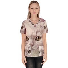 Cat Pet Cute Art Abstract Vintage Scrub Top