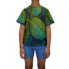 Green Plant Leaf Foliage Nature Kids  Short Sleeve Swimwear by Nexatart