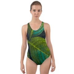 Green Plant Leaf Foliage Nature Cut-out Back One Piece Swimsuit