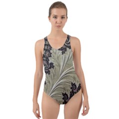 Pattern Decoration Retro Cut-out Back One Piece Swimsuit