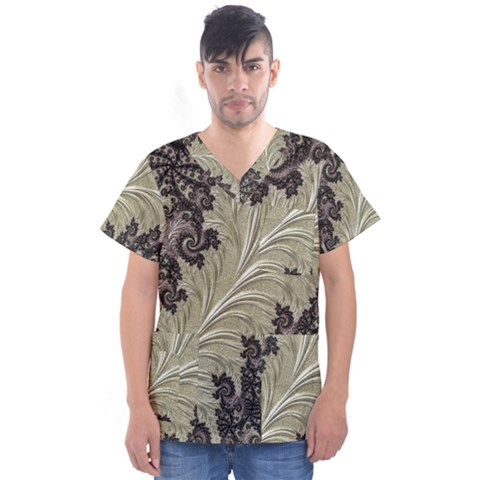 Pattern Decoration Retro Men s V-neck Scrub Top by Nexatart