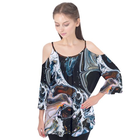 Abstract Flow River Black Flutter Tees by Nexatart