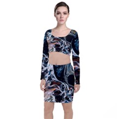 Abstract Flow River Black Long Sleeve Crop Top & Bodycon Skirt Set