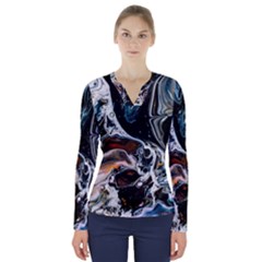 Abstract Flow River Black V-neck Long Sleeve Top