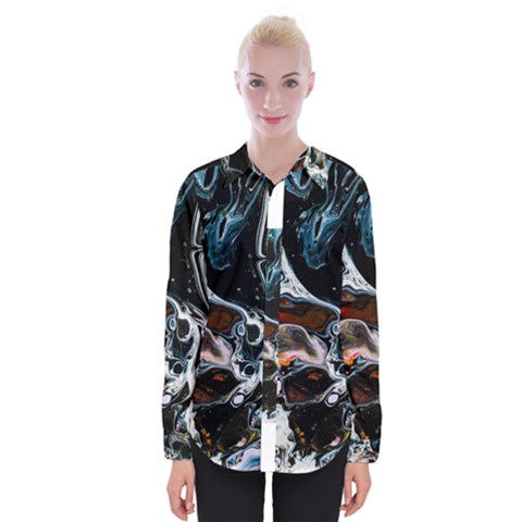 Abstract Flow River Black Womens Long Sleeve Shirt by Nexatart