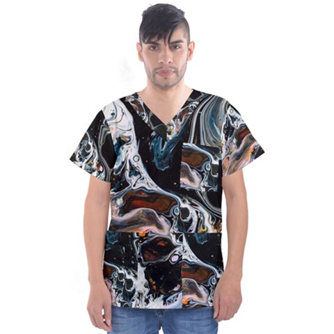 Abstract Flow River Black Men s V-neck Scrub Top by Nexatart