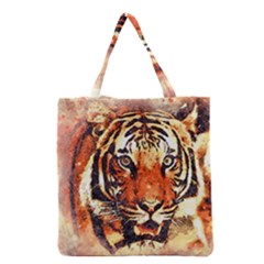 Tiger Portrait Art Abstract Grocery Tote Bag by Nexatart