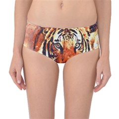 Tiger Portrait Art Abstract Mid-waist Bikini Bottoms by Nexatart