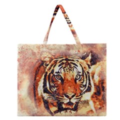 Tiger Portrait Art Abstract Zipper Large Tote Bag by Nexatart