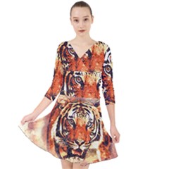 Tiger Portrait Art Abstract Quarter Sleeve Front Wrap Dress	 by Nexatart