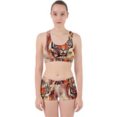 Tiger Portrait Art Abstract Work It Out Sports Bra Set by Nexatart