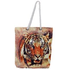 Tiger Portrait Art Abstract Full Print Rope Handle Tote (large) by Nexatart