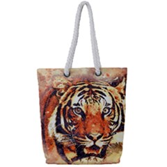 Tiger Portrait Art Abstract Full Print Rope Handle Tote (small) by Nexatart