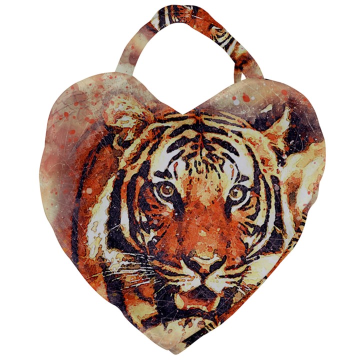 Tiger Portrait Art Abstract Giant Heart Shaped Tote