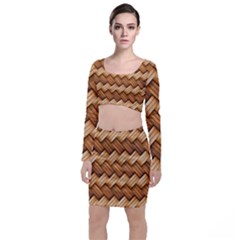 Basket Fibers Basket Texture Braid Long Sleeve Crop Top & Bodycon Skirt Set by Nexatart