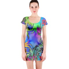 Star Abstract Colorful Fireworks Short Sleeve Bodycon Dress by Nexatart