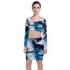 Abstract Painting Background Modern Long Sleeve Crop Top & Bodycon Skirt Set