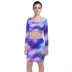 Background Art Abstract Watercolor Long Sleeve Crop Top & Bodycon Skirt Set by Nexatart