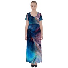 Background Art Abstract Watercolor High Waist Short Sleeve Maxi Dress