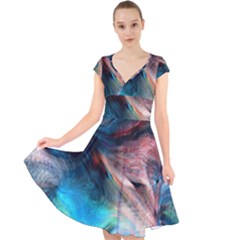 Background Art Abstract Watercolor Cap Sleeve Front Wrap Midi Dress