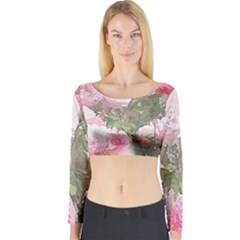 Flowers Roses Art Abstract Nature Long Sleeve Crop Top by Nexatart