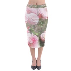 Flowers Roses Art Abstract Nature Midi Pencil Skirt by Nexatart