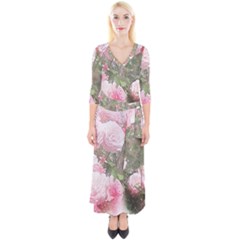 Flowers Roses Art Abstract Nature Quarter Sleeve Wrap Maxi Dress