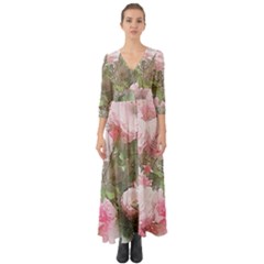 Flowers Roses Art Abstract Nature Button Up Boho Maxi Dress