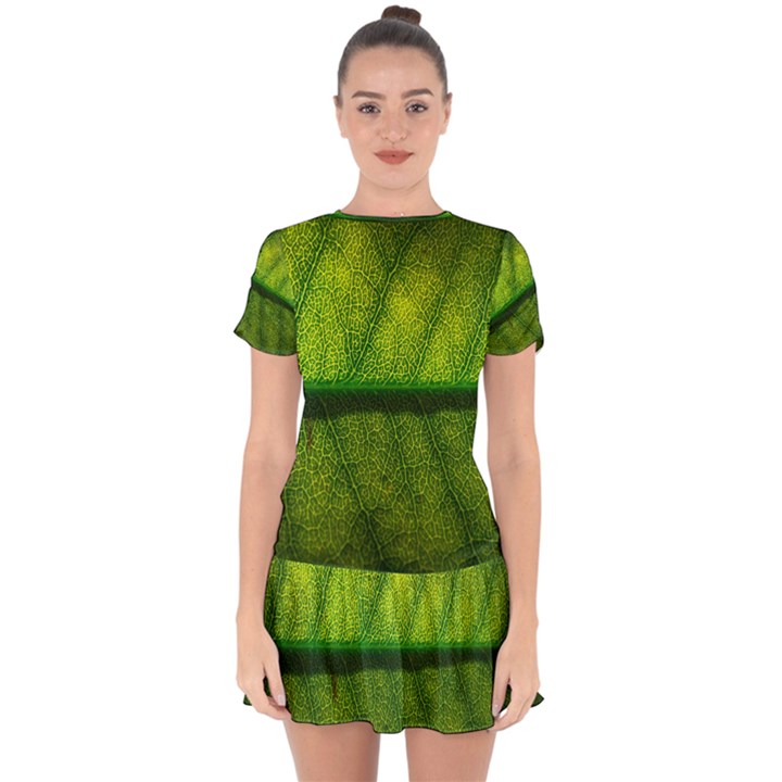 Leaf Nature Green The Leaves Drop Hem Mini Chiffon Dress