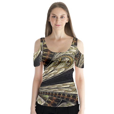 Fractal Abstract Pattern Spiritual Butterfly Sleeve Cutout Tee  by Nexatart