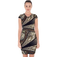 Fractal Abstract Pattern Spiritual Capsleeve Drawstring Dress 