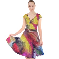 Background Art Abstract Watercolor Cap Sleeve Front Wrap Midi Dress