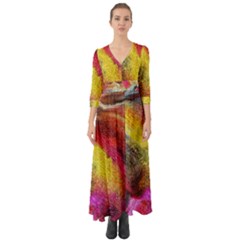 Background Art Abstract Watercolor Button Up Boho Maxi Dress