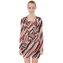 Fabric Texture Color Pattern V-neck Bodycon Long Sleeve Dress by Nexatart