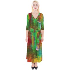 Color Abstract Background Textures Quarter Sleeve Wrap Maxi Dress