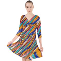 Fabric Texture Color Pattern Quarter Sleeve Front Wrap Dress	 by Nexatart