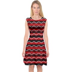 Black & Red Classic Zagzag Pattern Capsleeve Midi Dress by PattyVilleDesigns