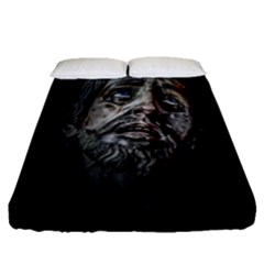 Jesuschrist Face Dark Poster Fitted Sheet (queen Size) by dflcprints