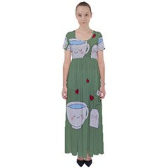 Cute Tea High Waist Short Sleeve Maxi Dress