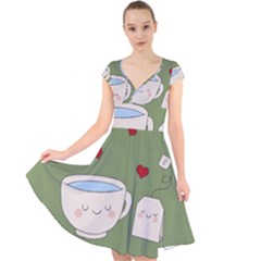 Cute Tea Cap Sleeve Front Wrap Midi Dress by Valentinaart