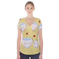 Cute Tea Short Sleeve Front Detail Top by Valentinaart