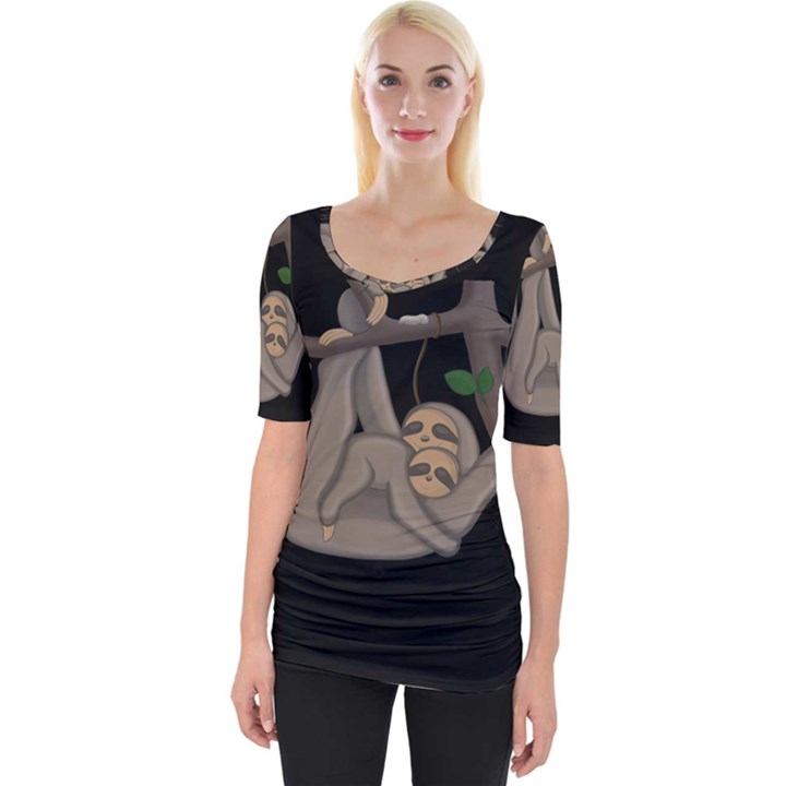 Cute Sloth Wide Neckline Tee