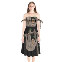 Cute Sloth Shoulder Tie Bardot Midi Dress by Valentinaart