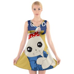 Feminist Cat V-Neck Sleeveless Skater Dress