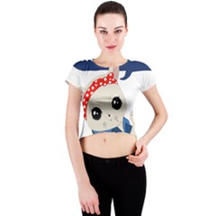 Feminist Cat Crew Neck Crop Top by Valentinaart