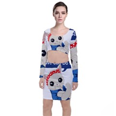 Feminist Cat Long Sleeve Crop Top & Bodycon Skirt Set