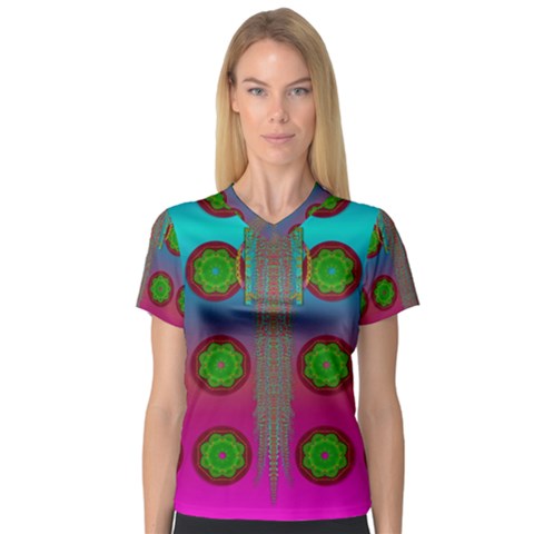 Meditative Abstract Temple Of Love And Meditation V-neck Sport Mesh Tee by pepitasart