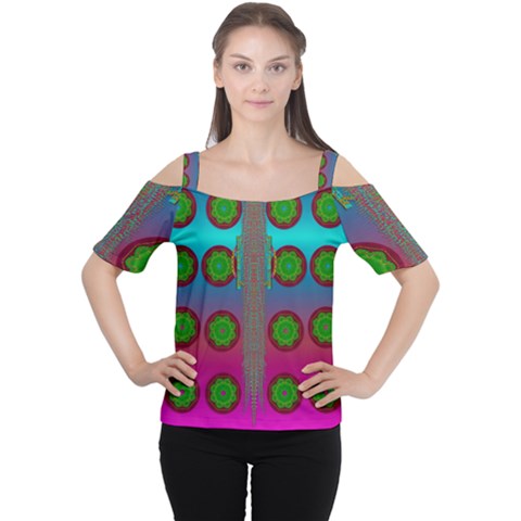 Meditative Abstract Temple Of Love And Meditation Cutout Shoulder Tee by pepitasart