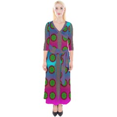 Meditative Abstract Temple Of Love And Meditation Quarter Sleeve Wrap Maxi Dress